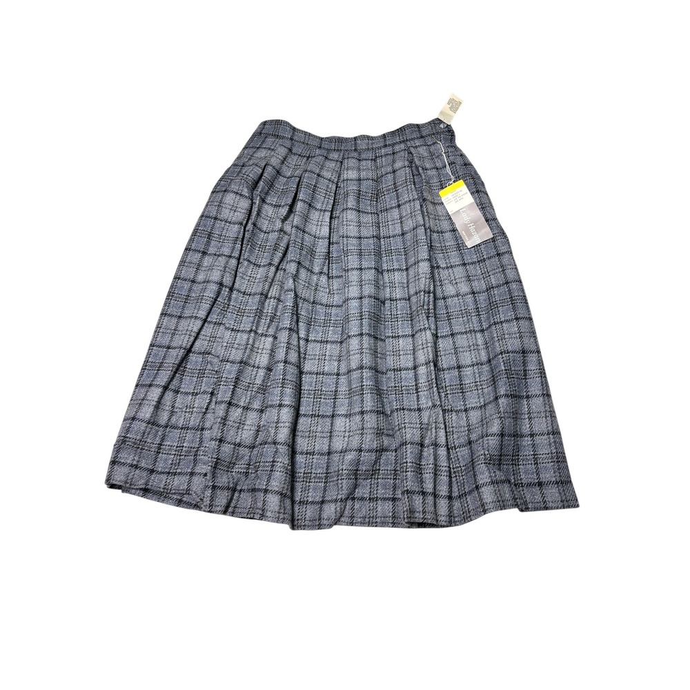 NWT Vintage Deadstock Lady Hazan Gray Plaid Pleated Midi Skirt Wool Blend 32X29